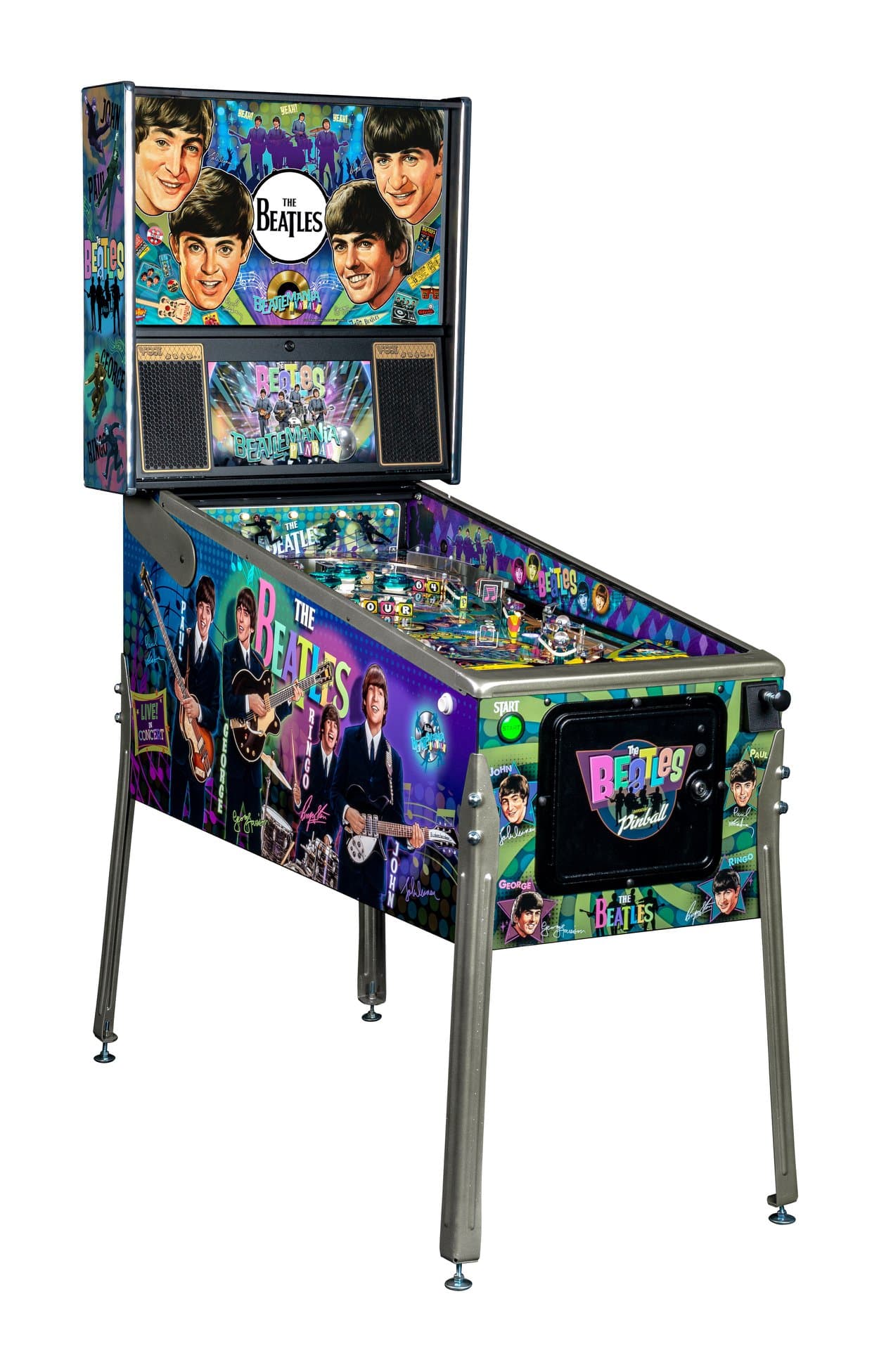 The Beatles themed pinball machine with colorful band imagery