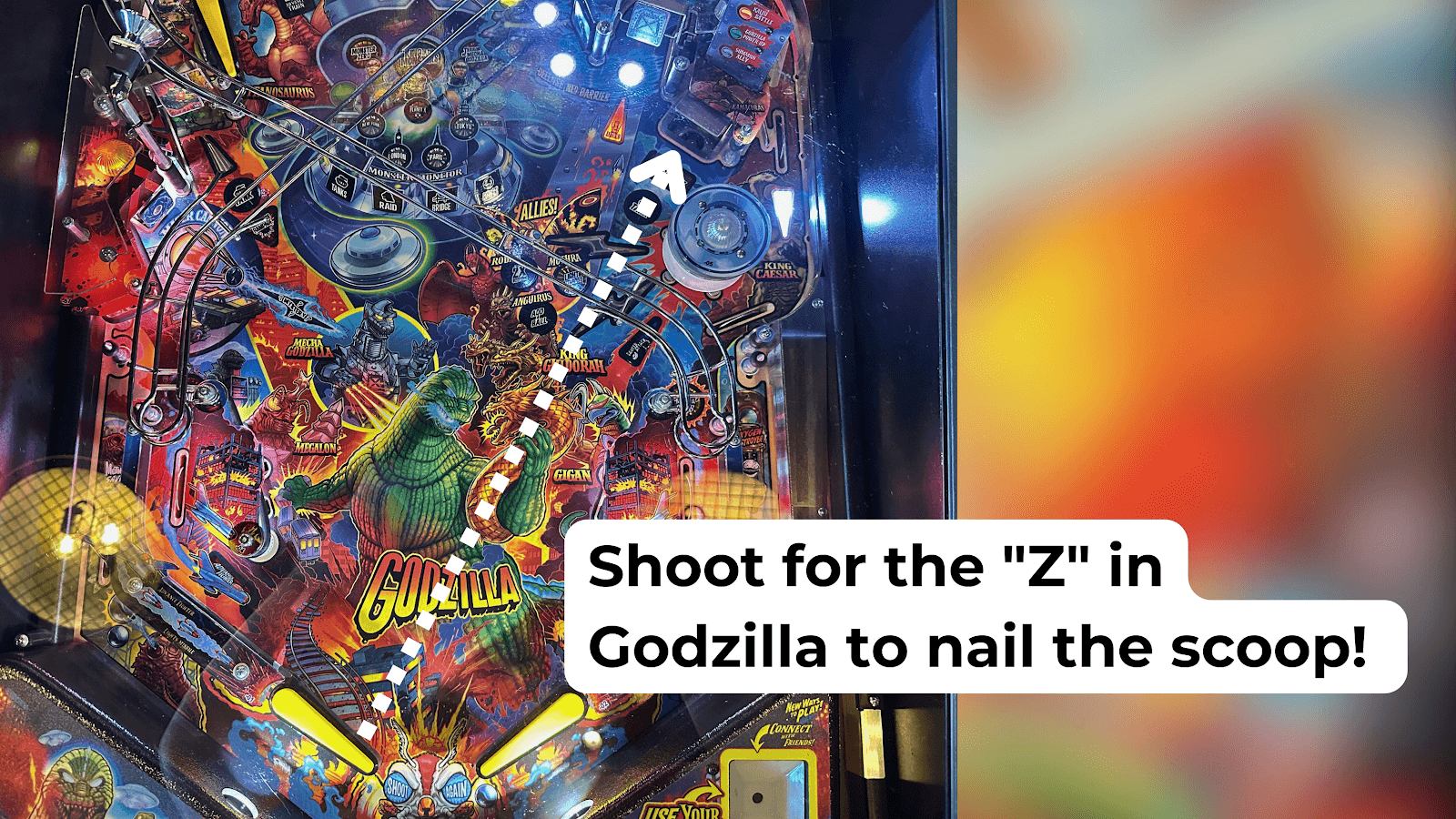 Playfield image showing shooting over Z in Godzilla for skill shot