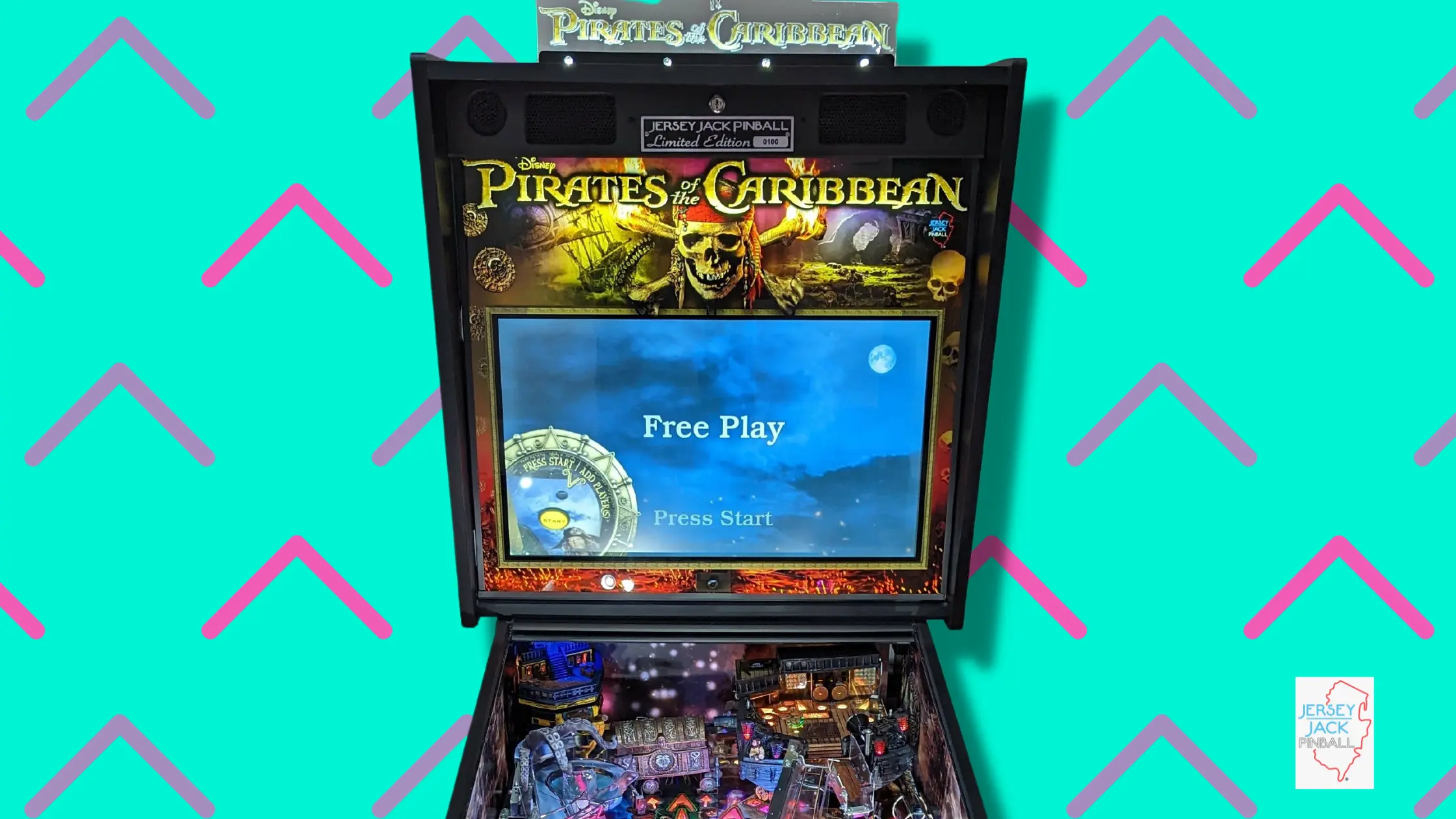 Pirates of the Caribbean limited edition pinball machine with Free Play screen