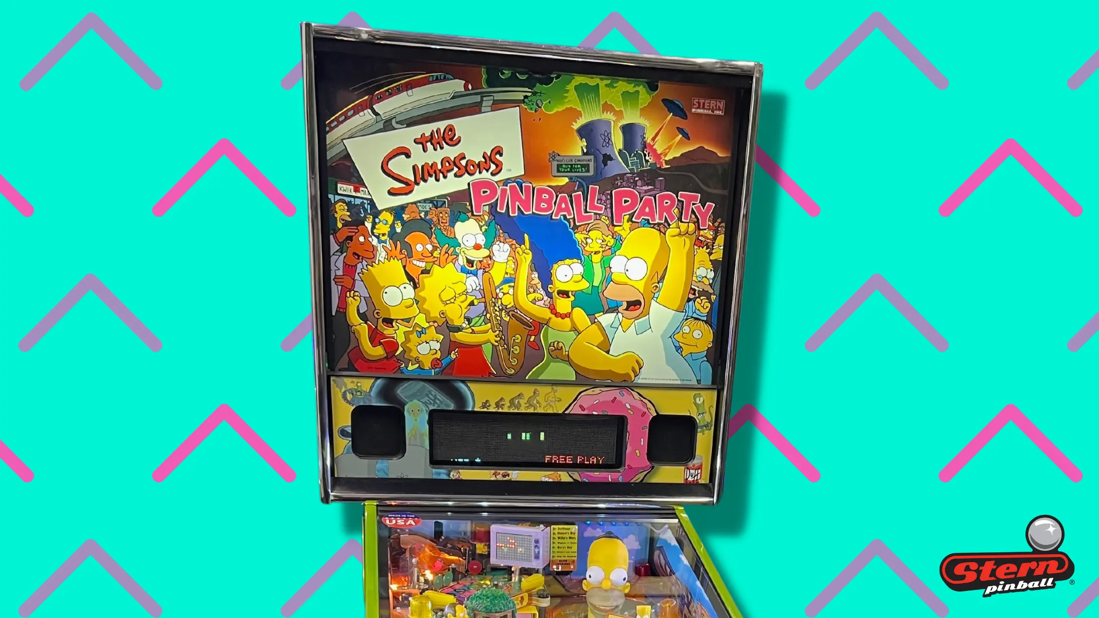 The Simpsons Pinball Party arcade machine with colorful cartoon characters