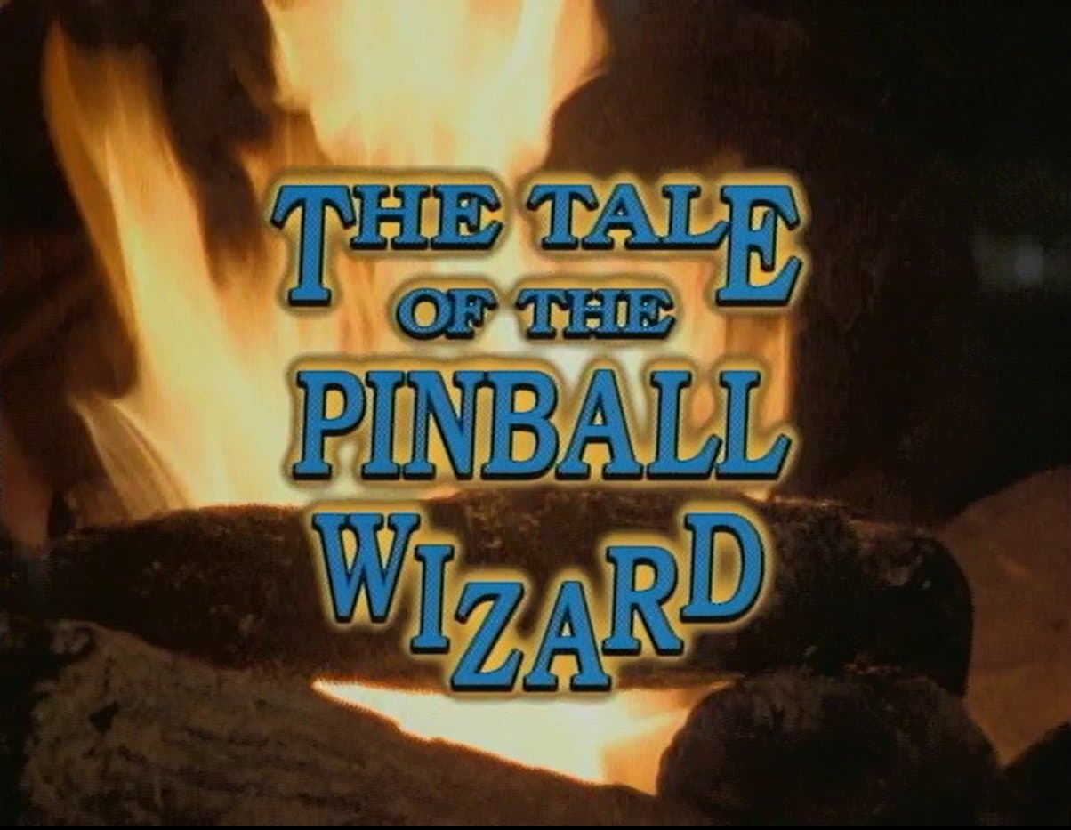 Title screen for documentary The Tale of the Pinball Wizard with flames