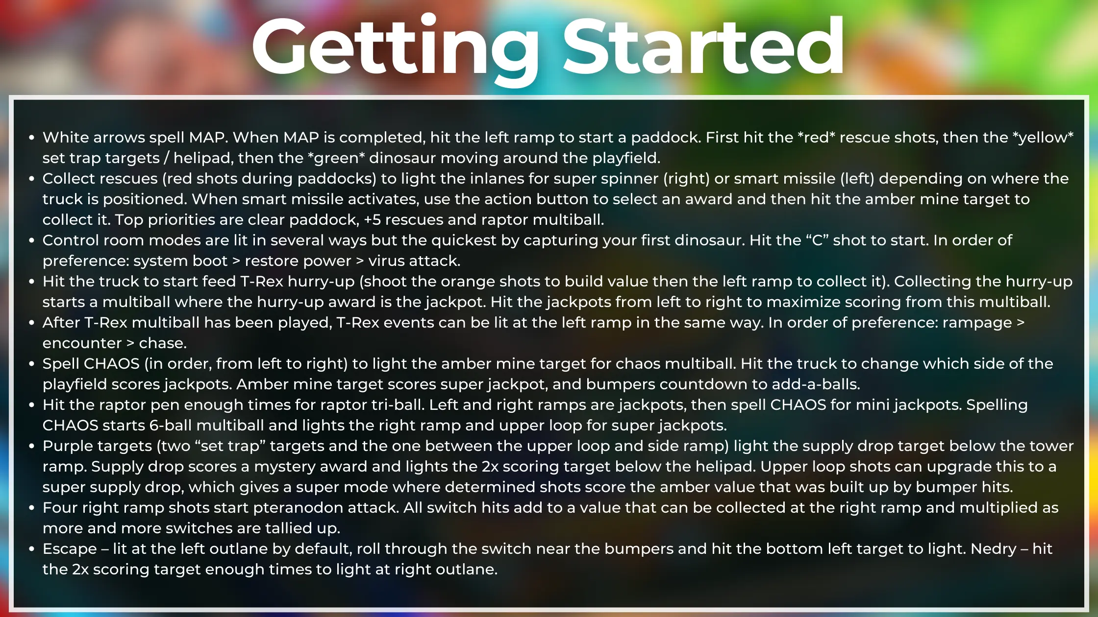 stern jurassic park pinball rules