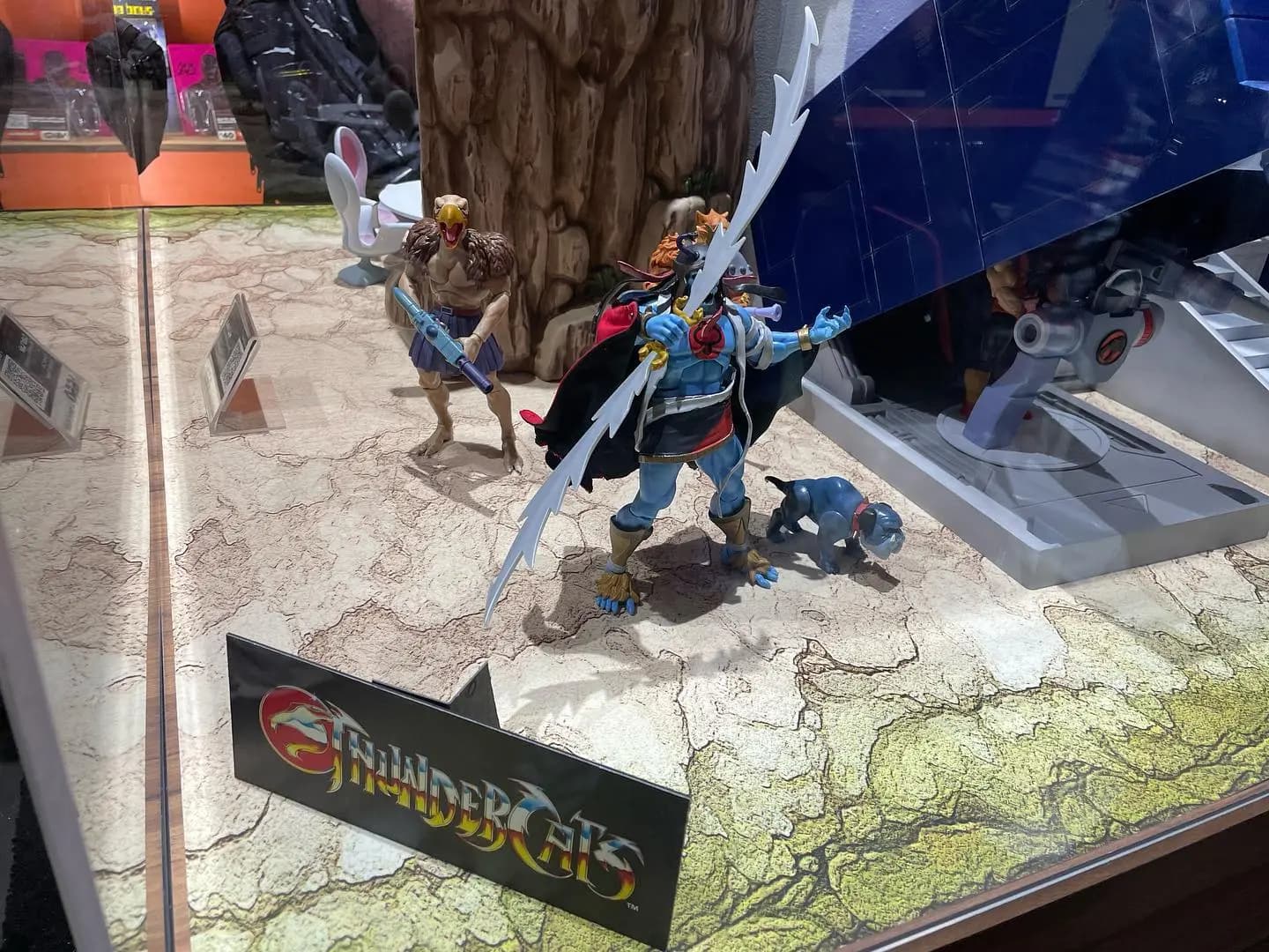 Thundercats action figures on display with detailed characters and logo