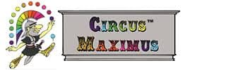 Colorful Circus Maximus logo with playful cartoon character and rainbow letters