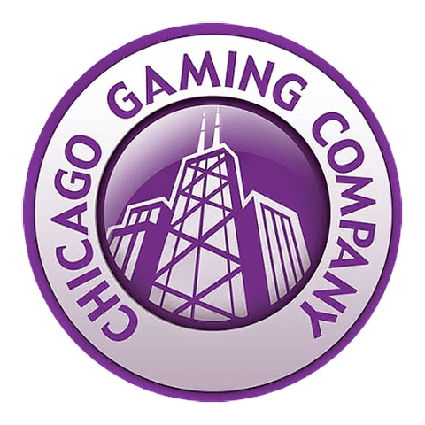 Chicago Gaming Company logo with skyscrapers in purple circular emblem