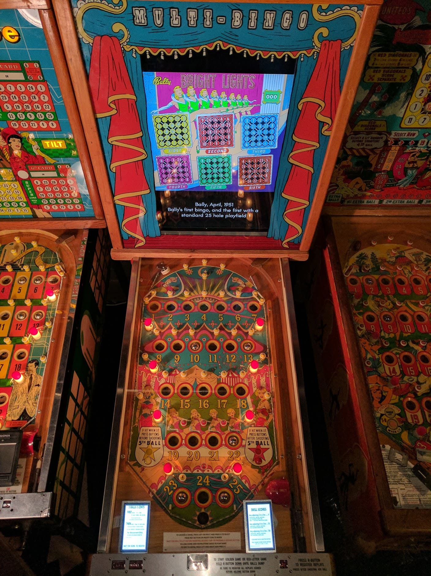 Vintage Multi-Bingo pinball machine with colorful game board and screen
