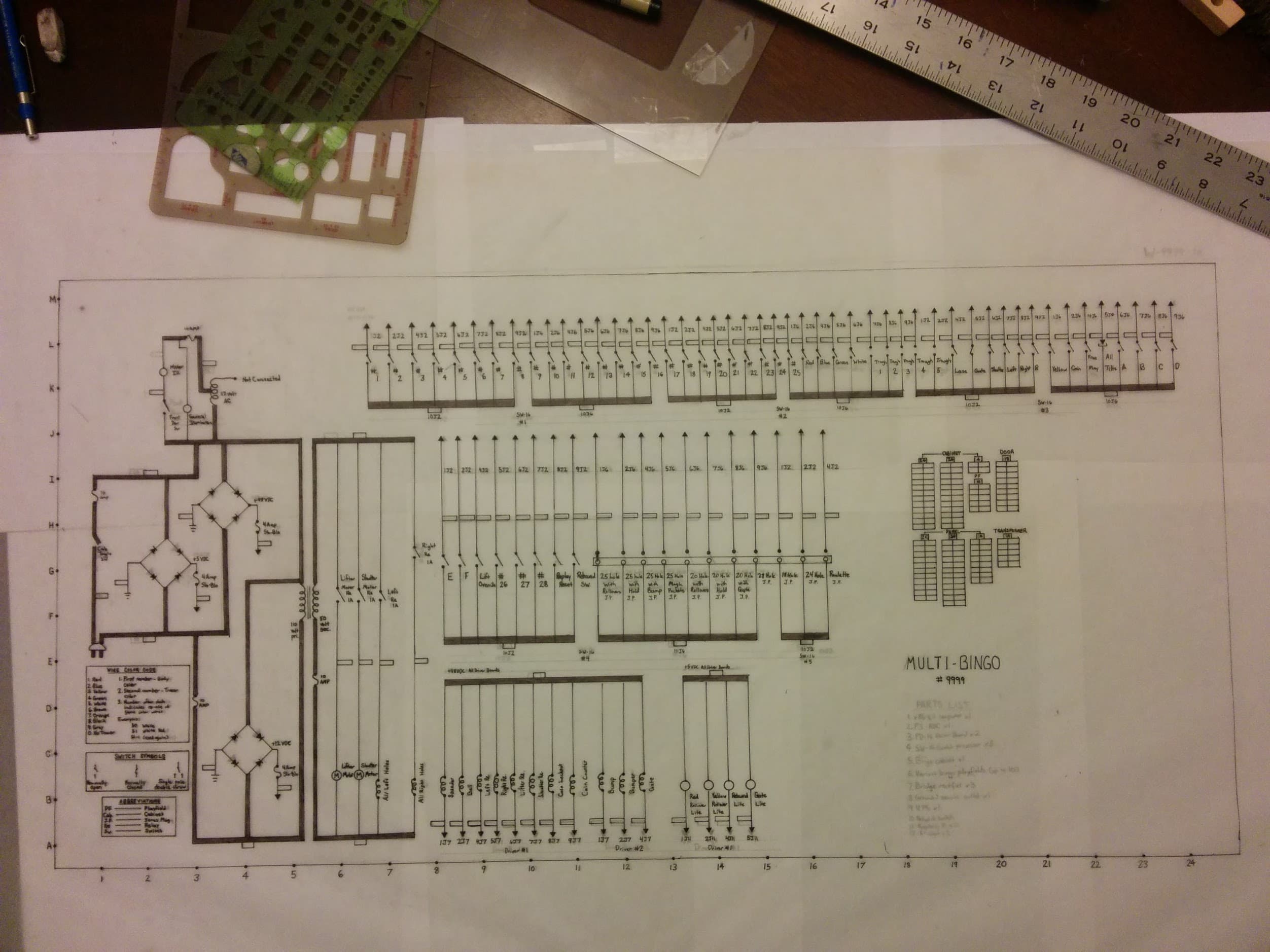 Detailed technical schematic for Multi-Bingo machine with circuit diagram