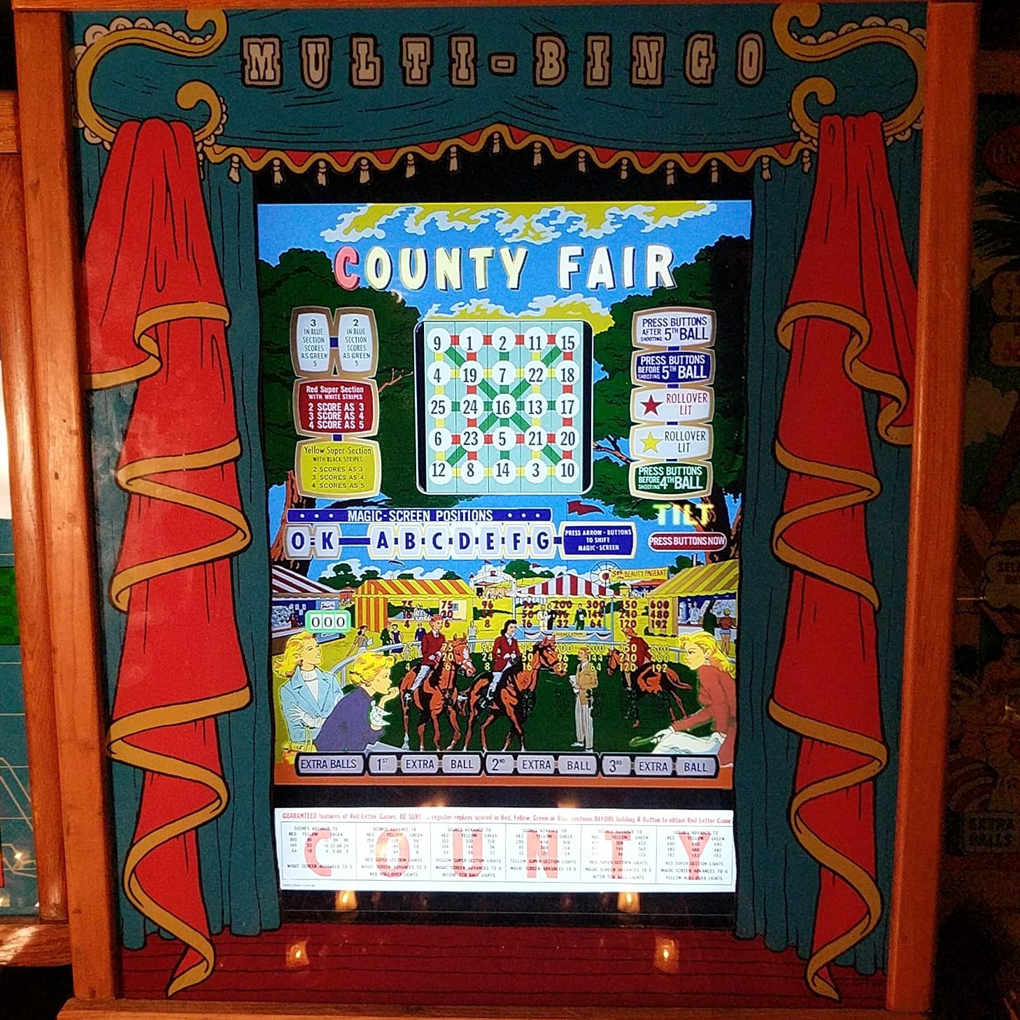 Vintage Multi-Bingo County Fair game board with colorful design