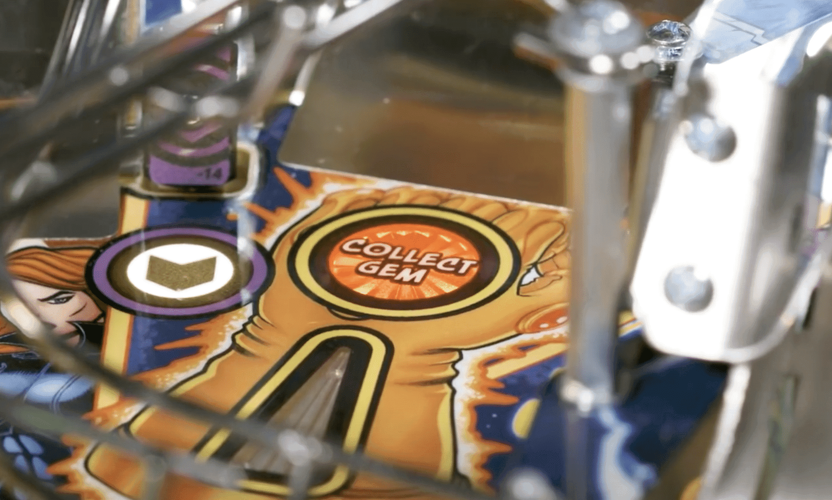 Collect Gem pinball machine detail with orange and blue design
