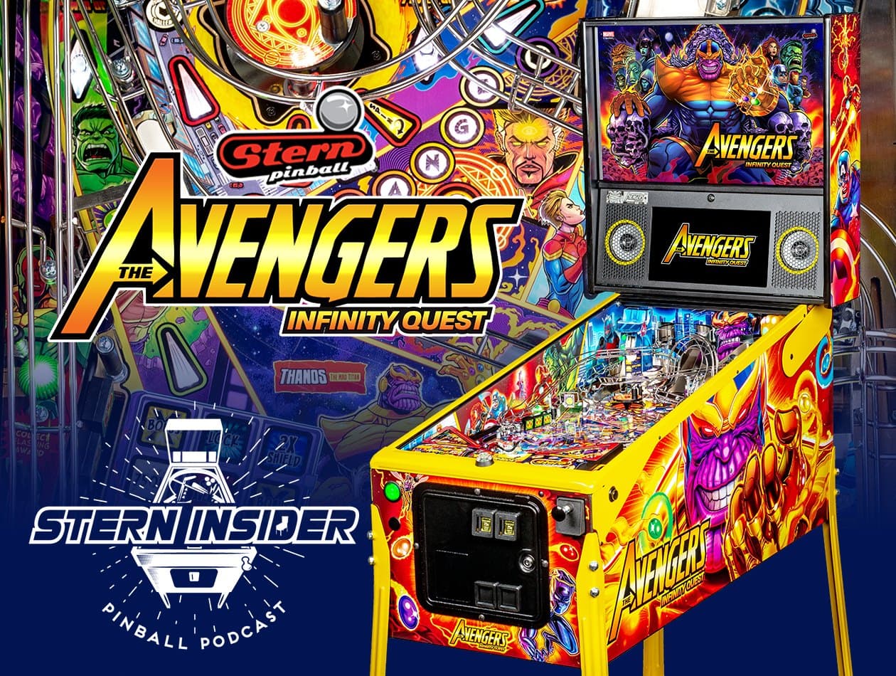 Avengers Infinity Quest pinball machine with colorful Marvel superhero artwork