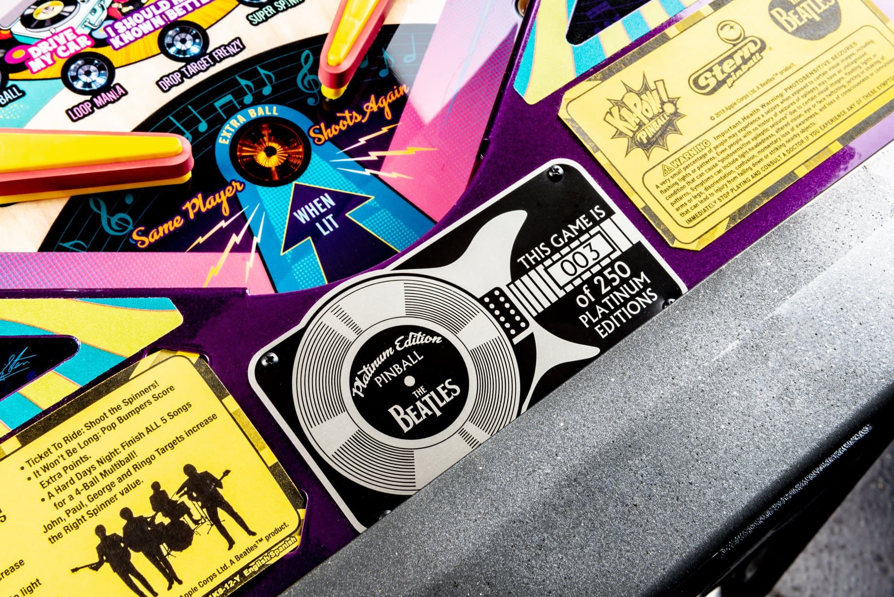 Beatles pinball machine limited edition card with colorful game details