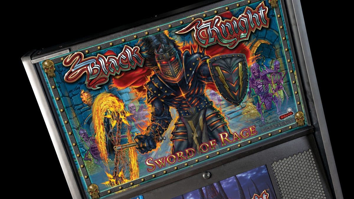 Black Knight Sword of Rage pinball machine backglass with armored knight