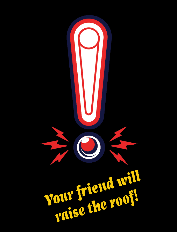 Exclamation mark with lightning bolts and text about raising the roof