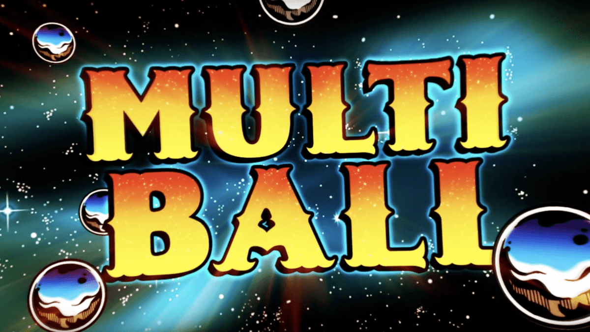 Multi Ball video game logo with space background and planetary orbs