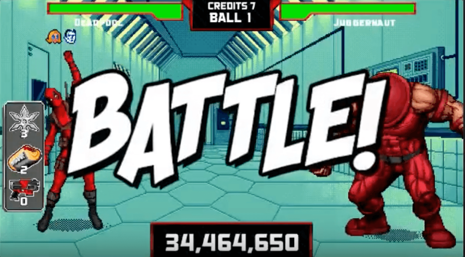 Deadpool versus Juggernaut battle screen in comic book fighting game
