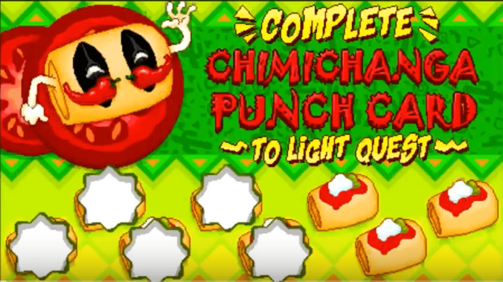 Chimichanga Punch Card game screen with cartoon tomato character