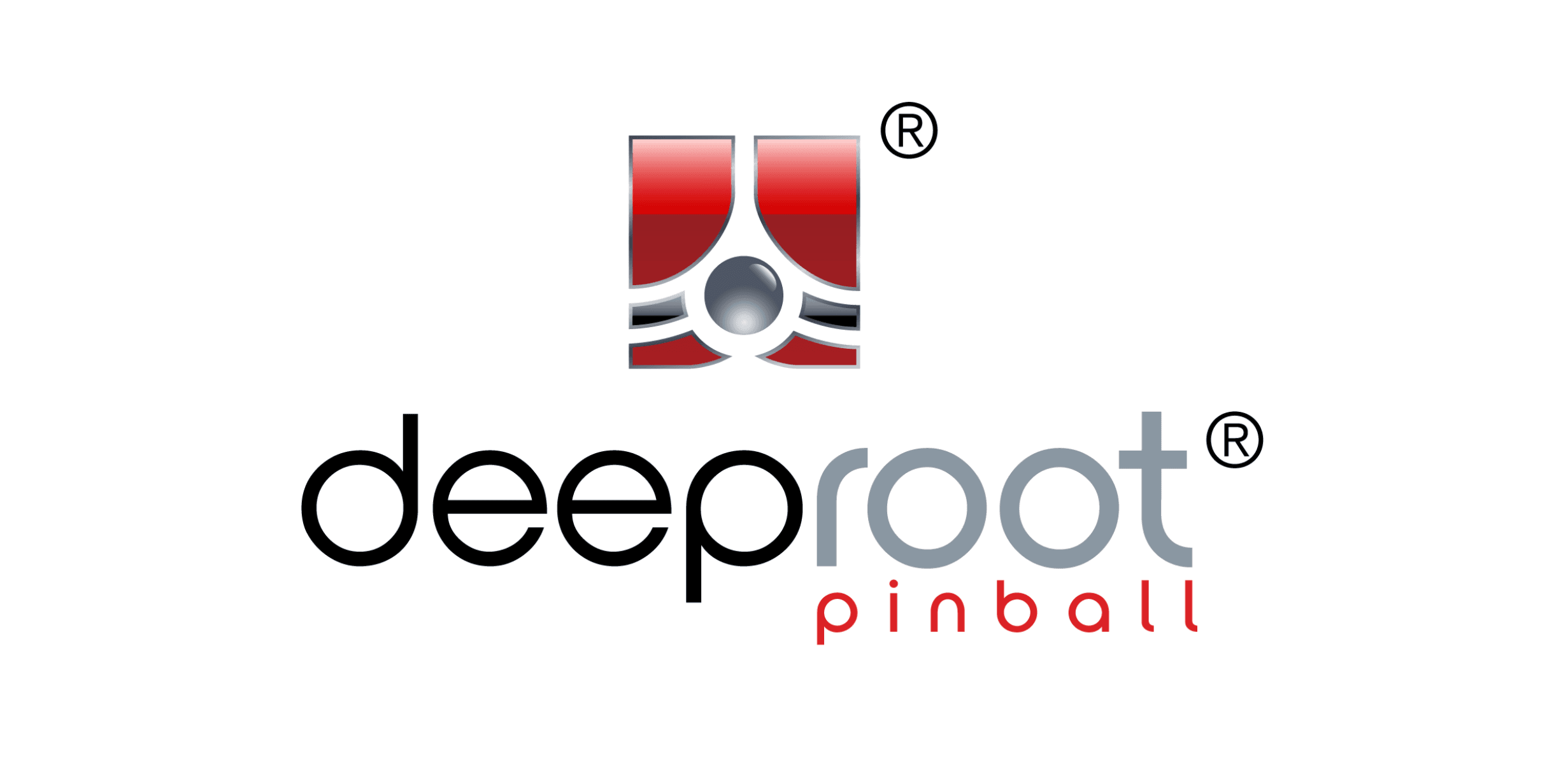 Deeproot Pinball logo with stylized red and gray design