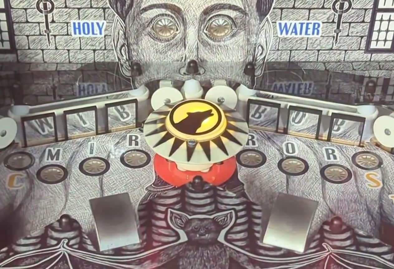 Surreal illustration with mirror letters, holy water, and mystical symbolism