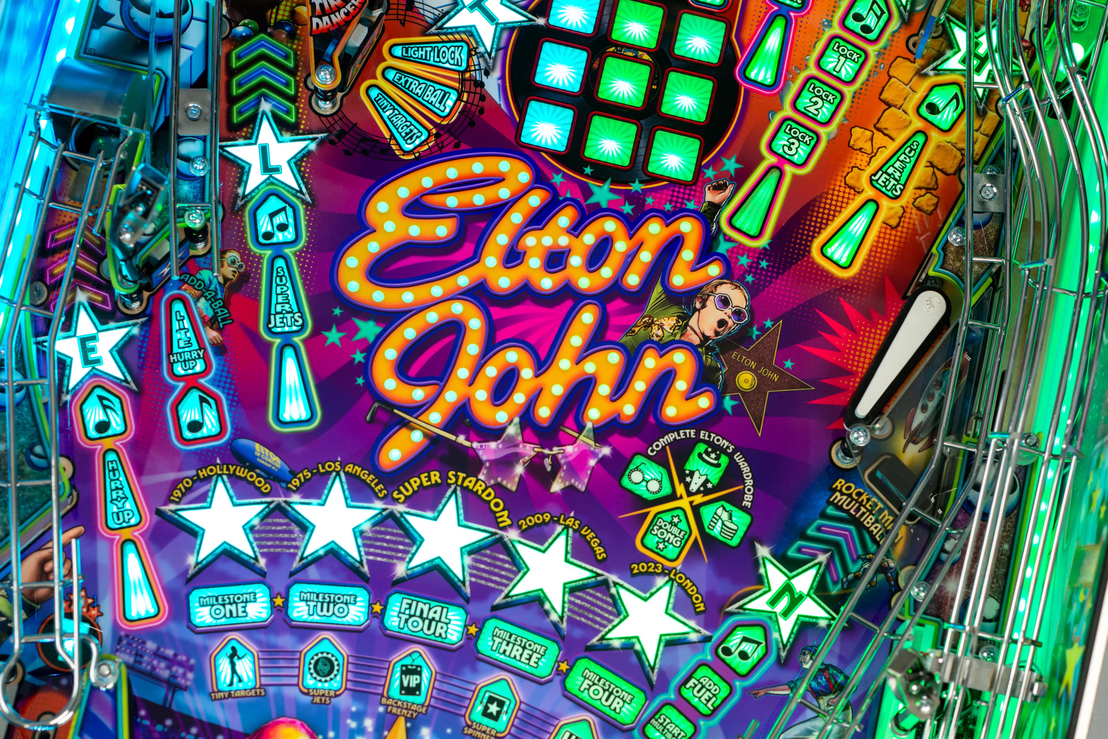 Colorful Elton John pinball machine with vibrant design and musical icons
