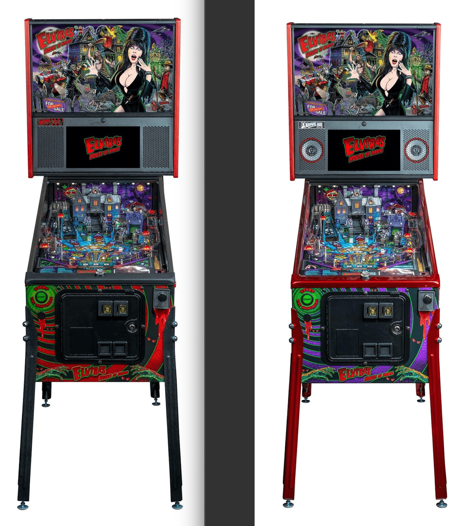 Elvira-themed pinball machine with gothic horror backglass and playfield