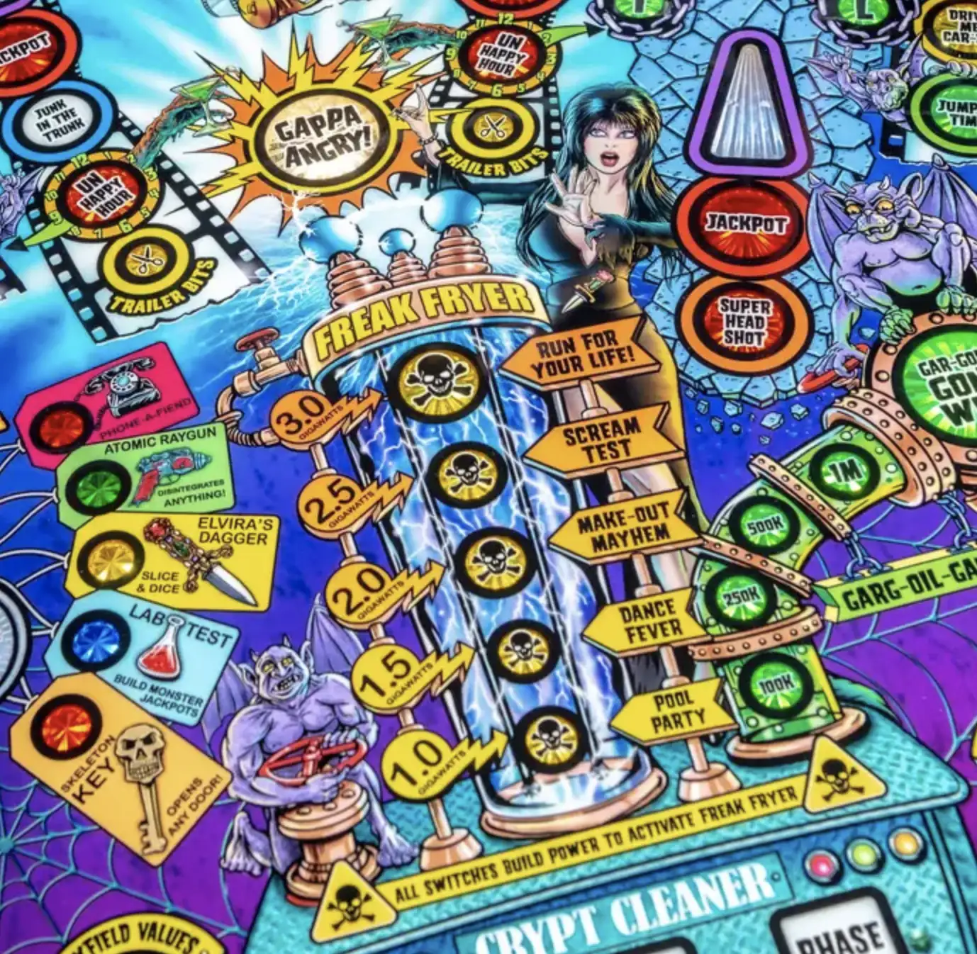 Colorful pinball machine with monster characters and chaotic game elements