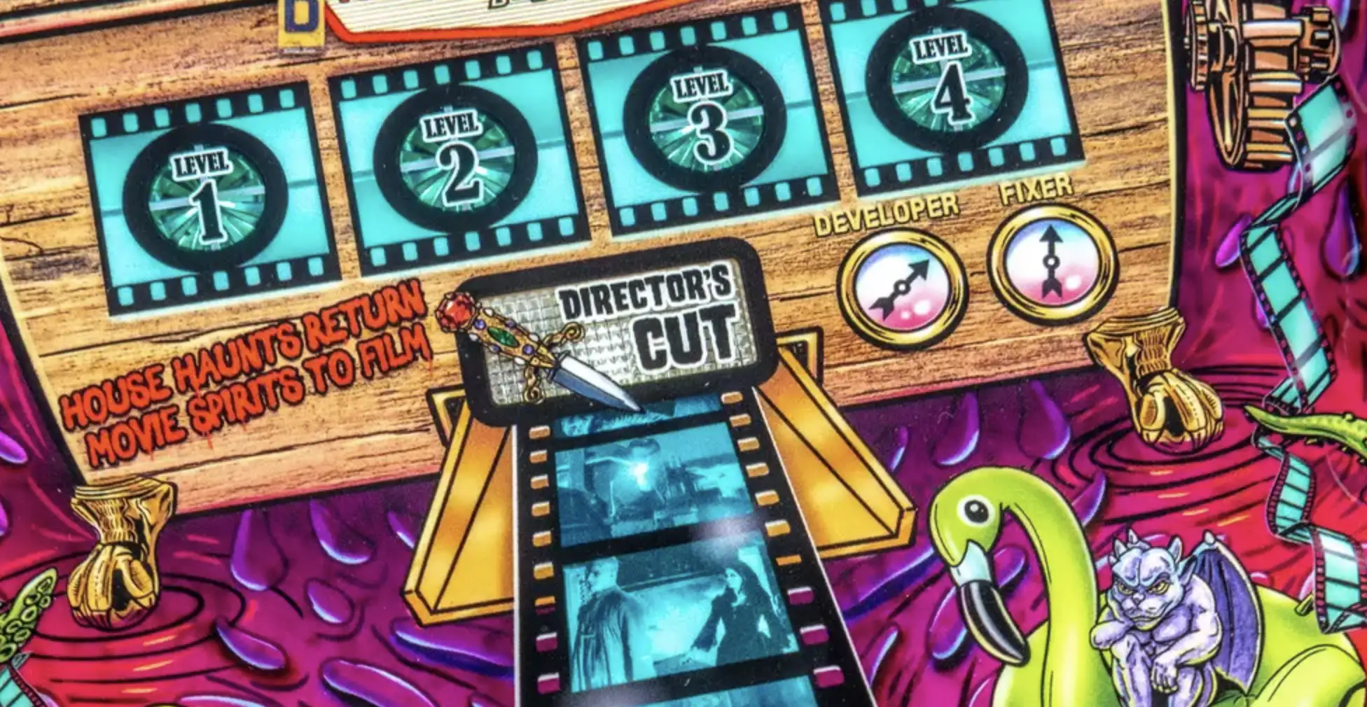 Game board with film levels, director's cut, and supernatural movie theme