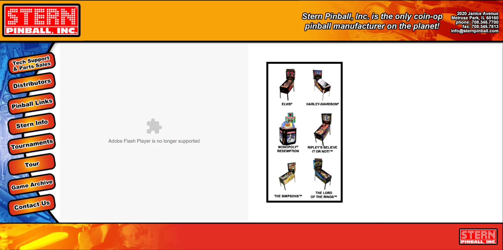 stern pinball website 2005