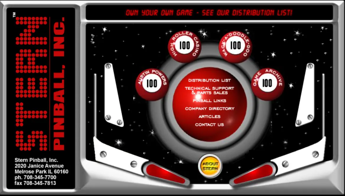 stern pinball website from the year 2000