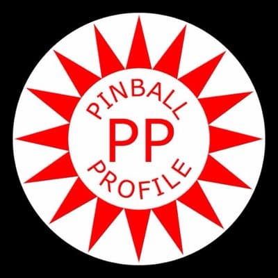 Pinball Profile logo with red spiky sunburst design