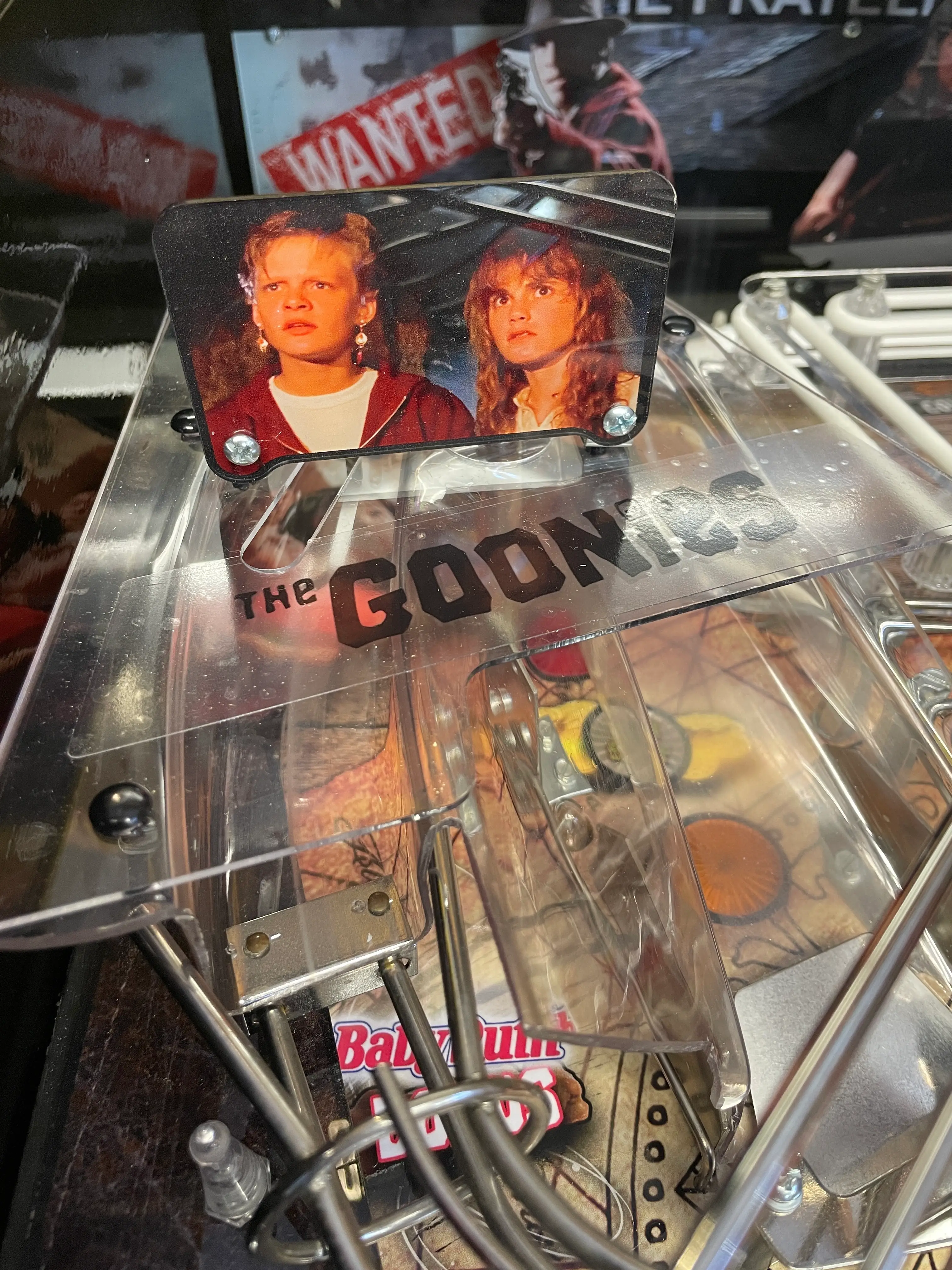 The Goonies movie collectible display with two characters in display case