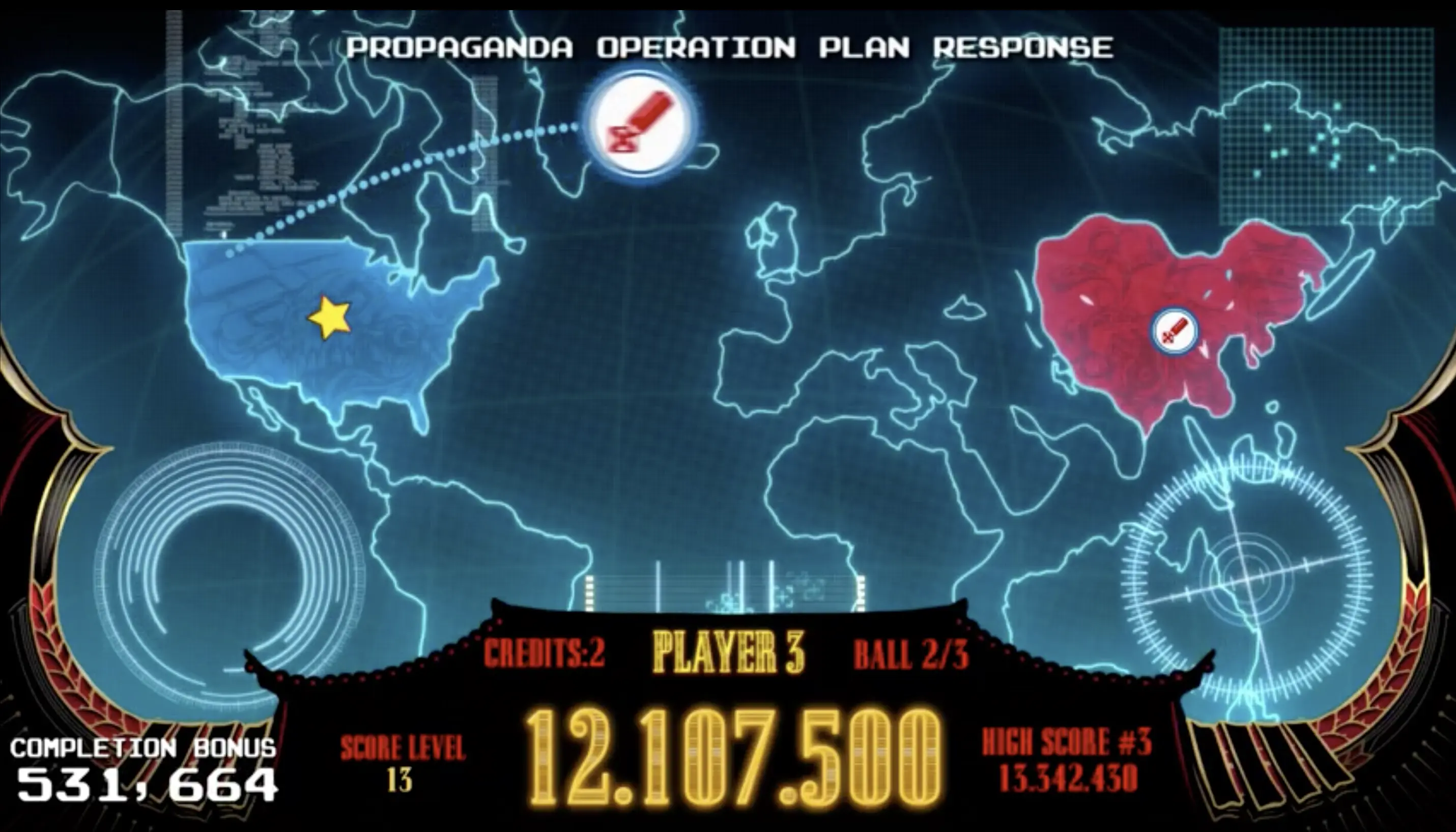 World map showing propaganda operation plan with US and China highlighted