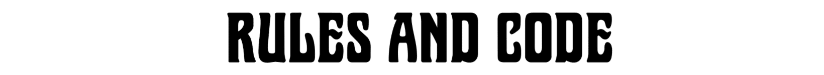 Bold black text displaying the words "RULES AND CODE"