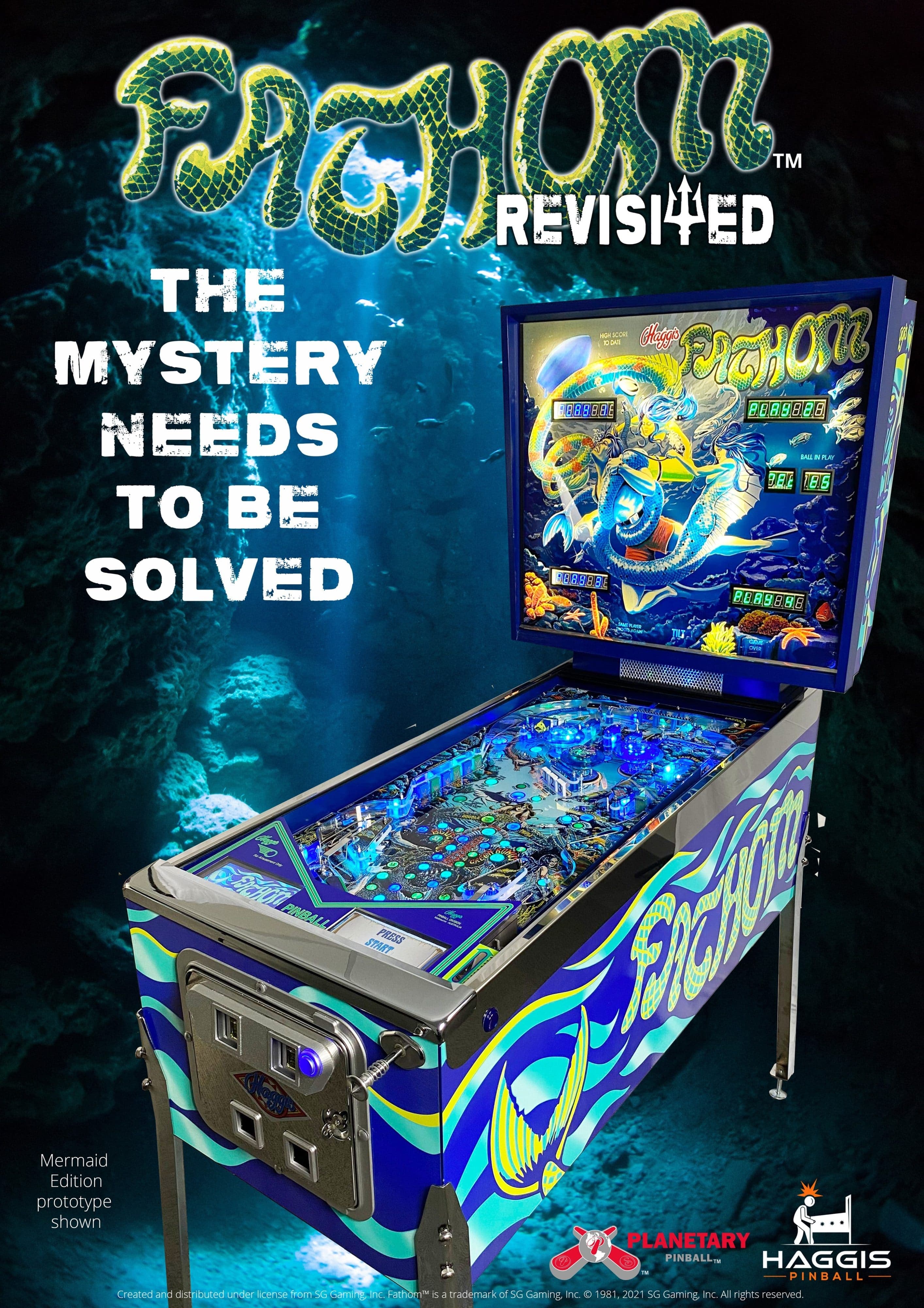 Fathom Revisited pinball machine with underwater-themed design and glowing blue playfield