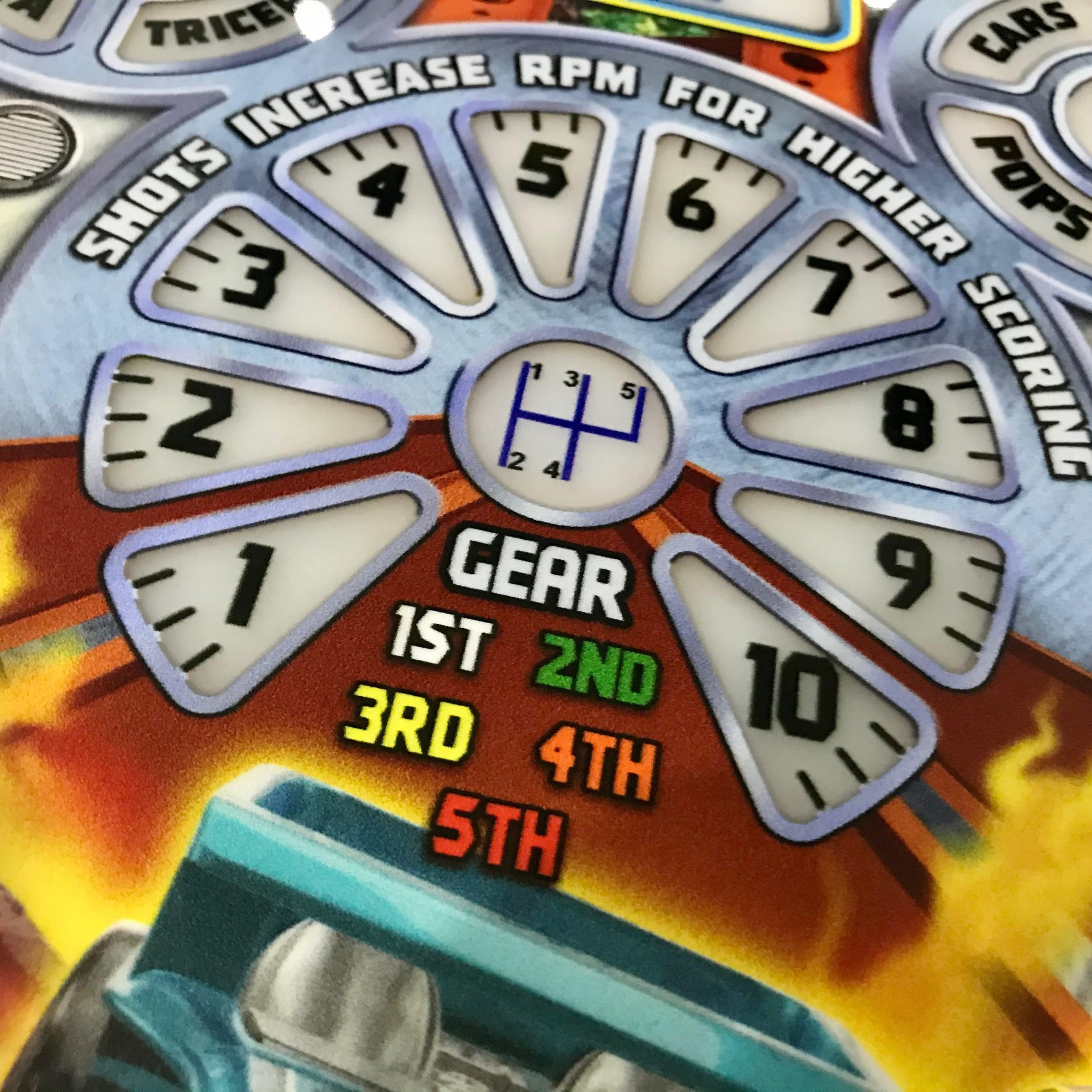 Racing game dashboard showing gear shifts and RPM with numbered sectors