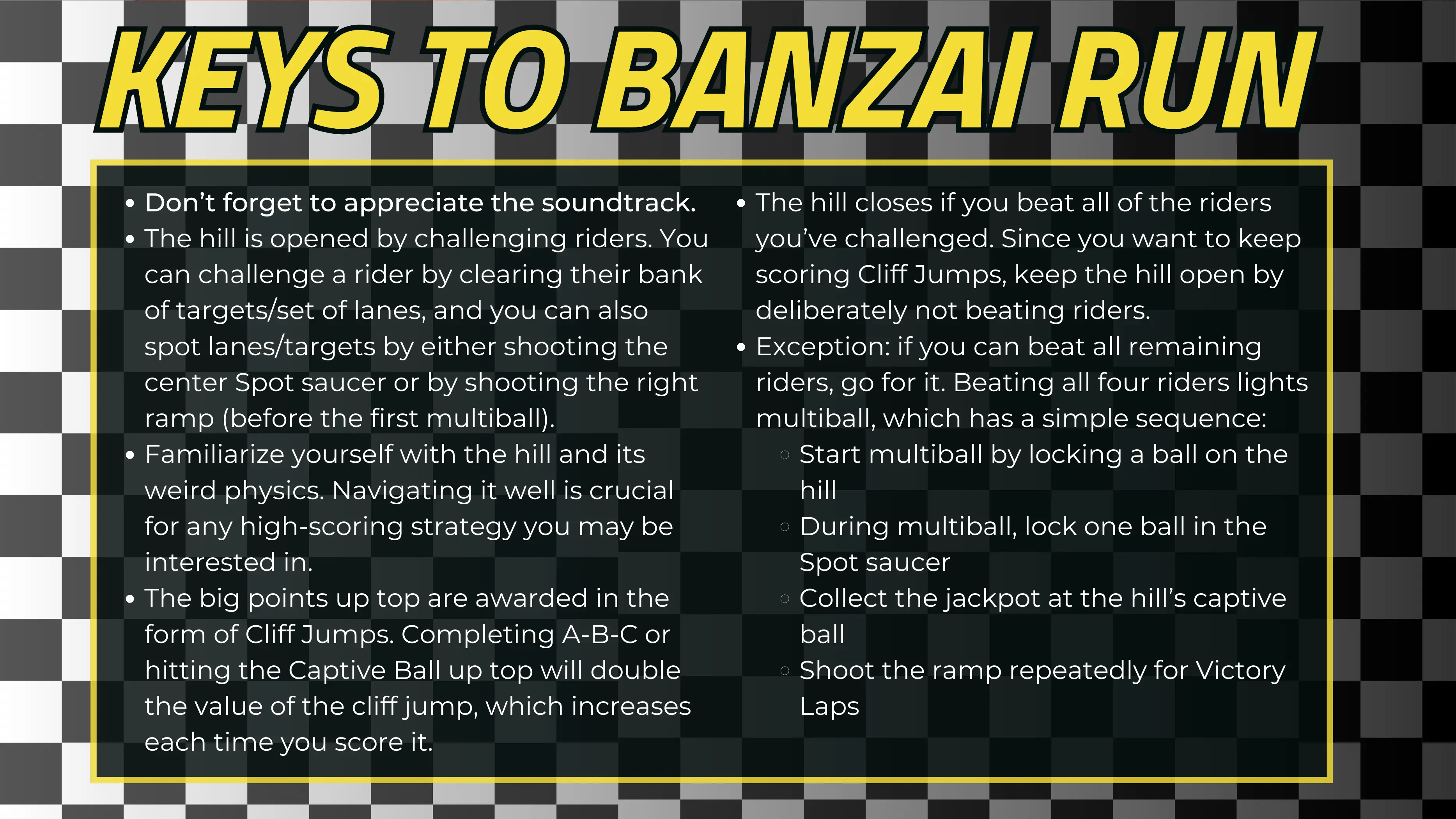 keys to playing banzai run pinball rules