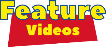 Colorful "Feature Videos" logo with yellow and red design