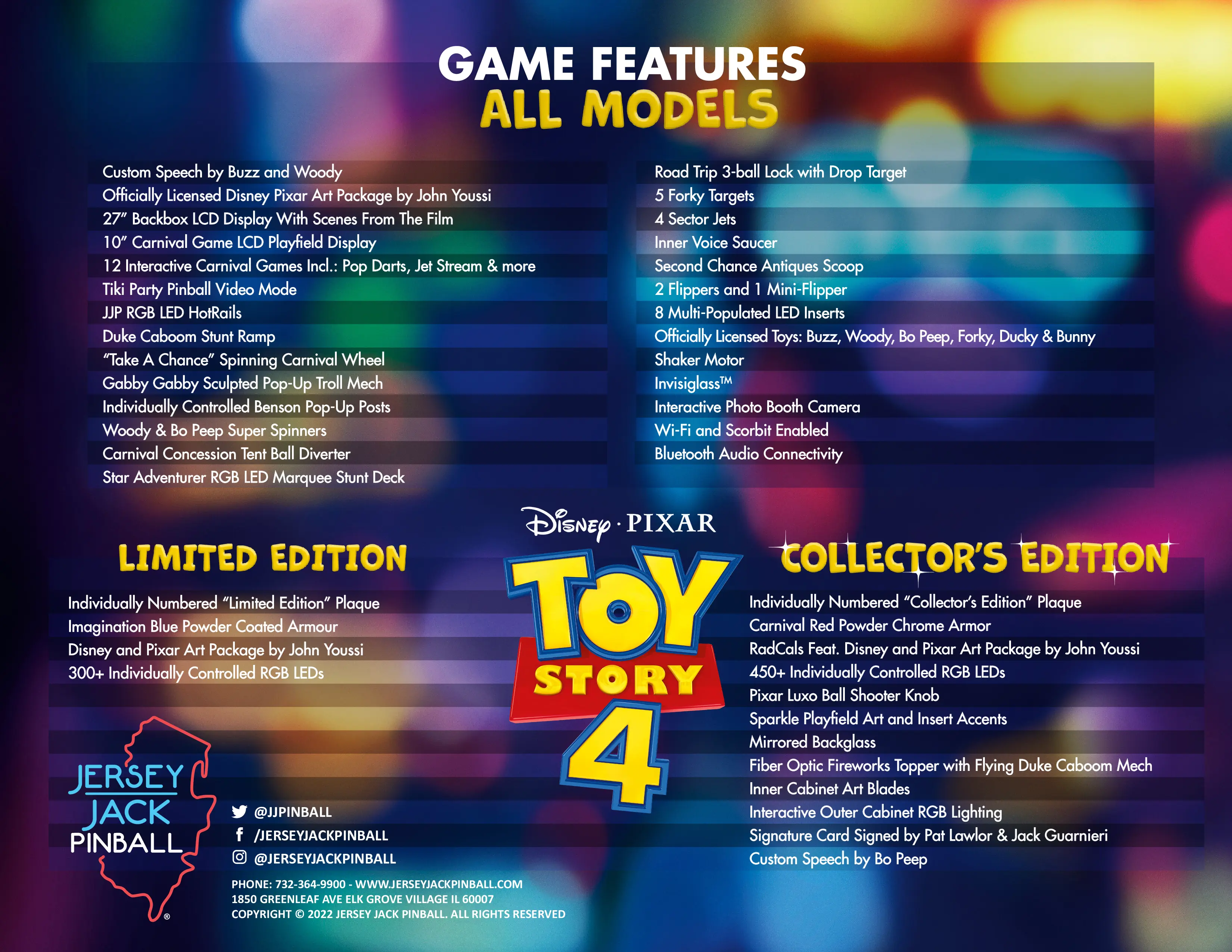 Toy Story 4 pinball machine features list with game editions details