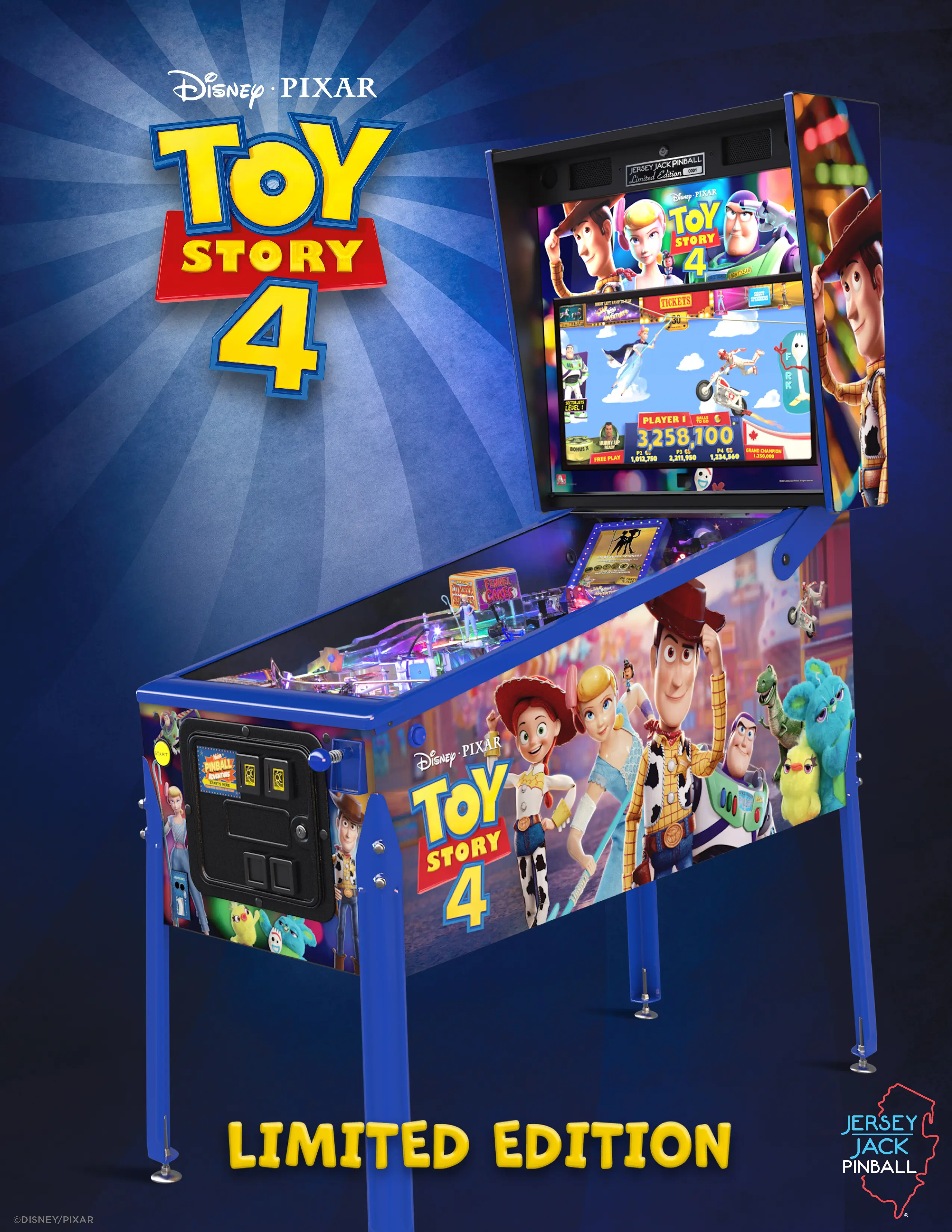 Toy Story 4 limited edition pinball machine with colorful game board