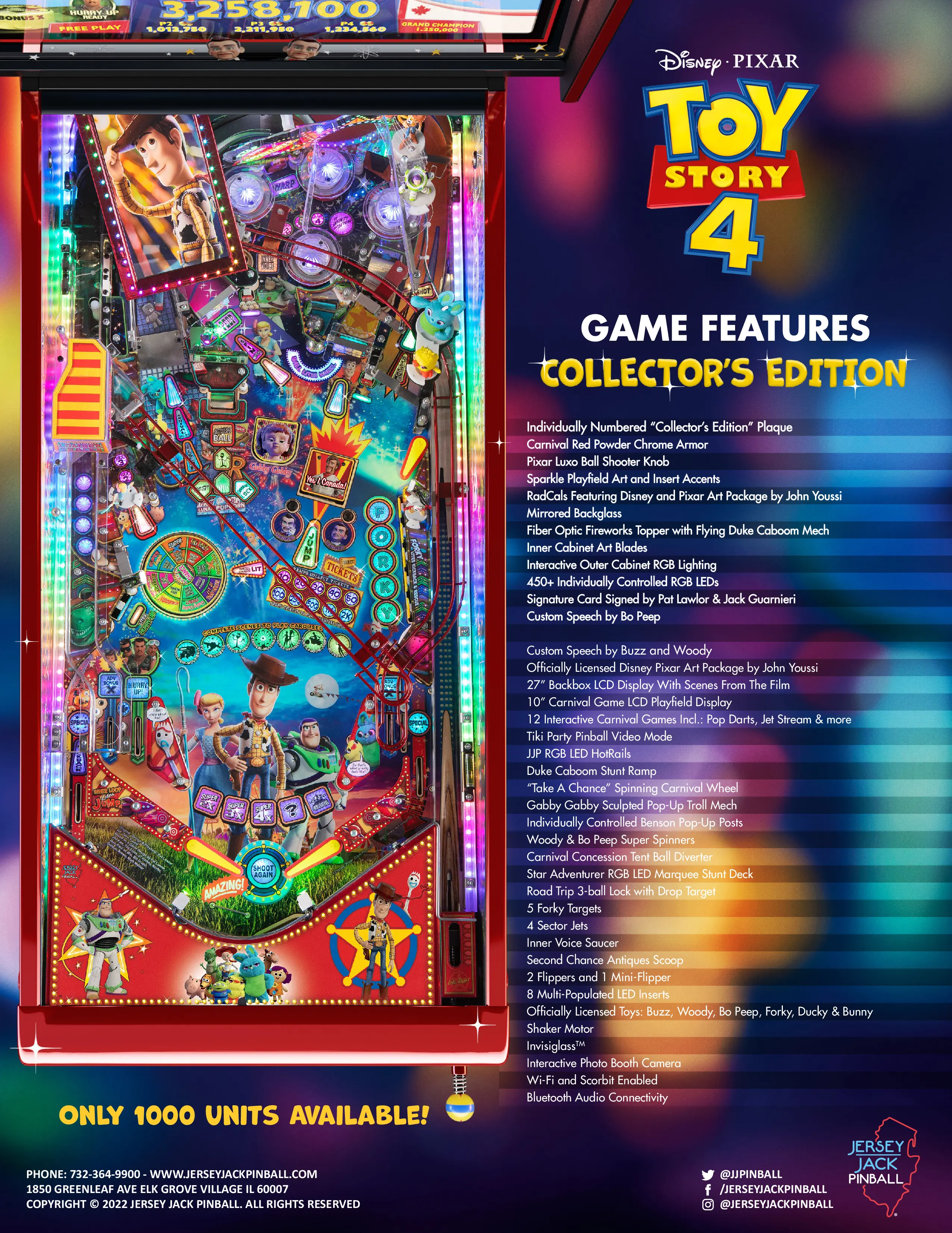 Toy Story 4 pinball machine with colorful playfield and movie characters