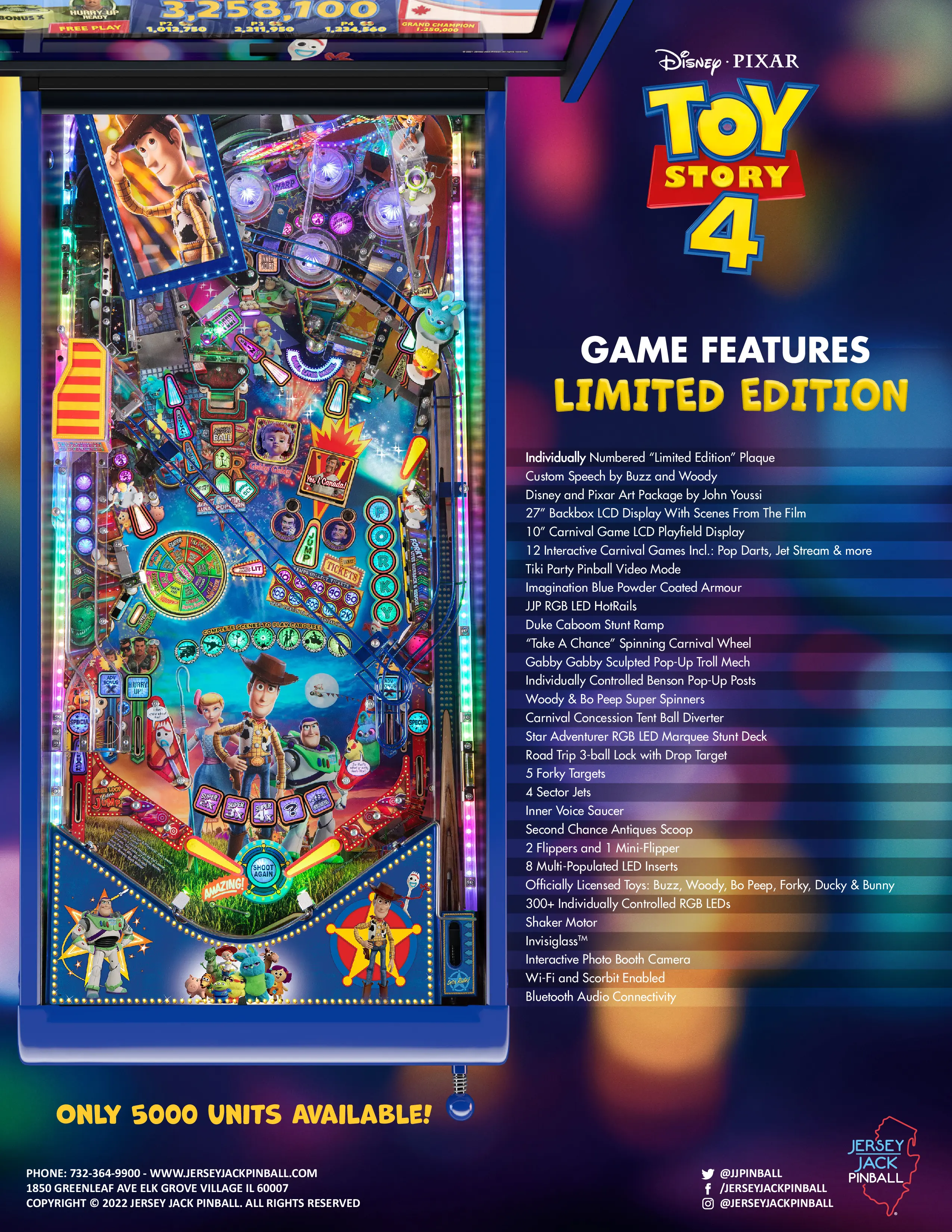 Toy Story 4 limited edition pinball machine with colorful game board