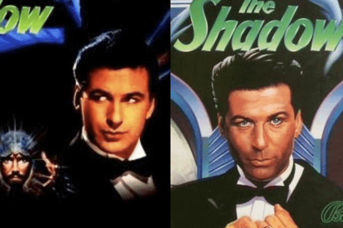 Vintage movie poster for The Shadow with suave protagonist in tuxedo