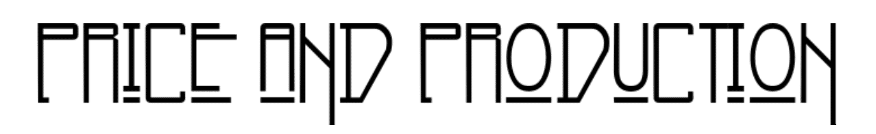 Price and Production text in stylized geometric black and white typography