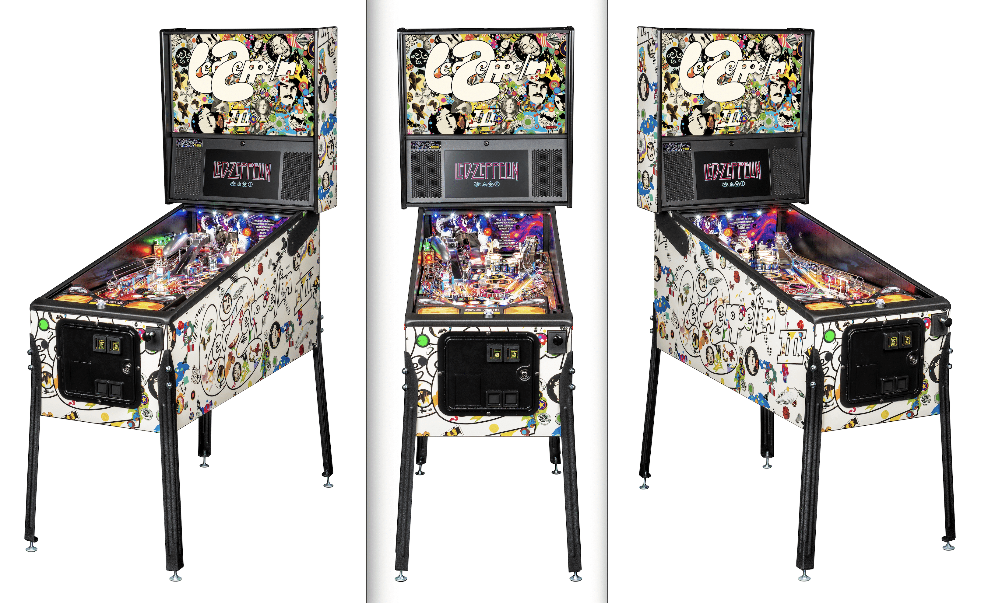 Led Zeppelin-themed pinball machine with colorful pop art design