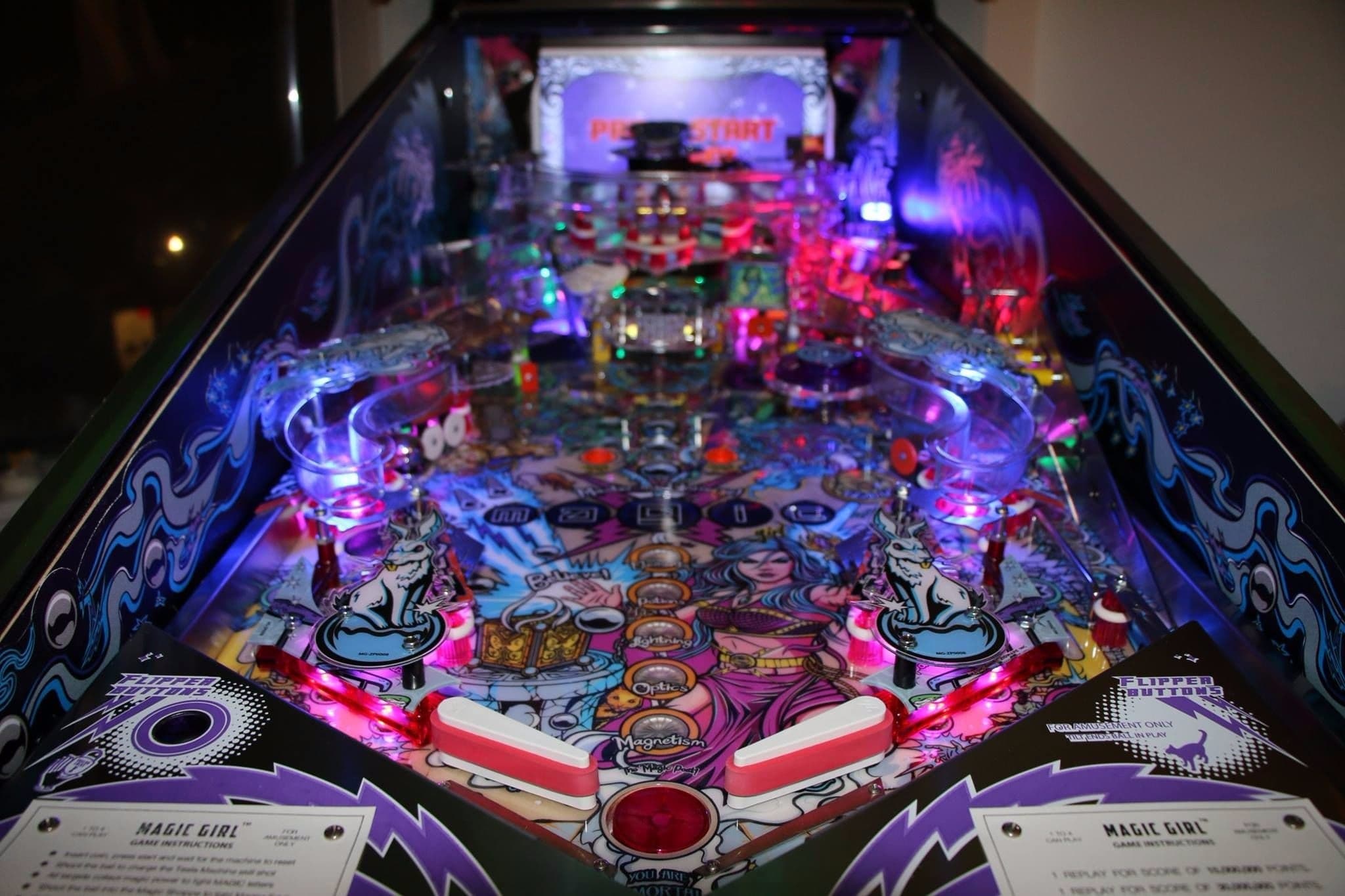 Colorful Magic Girl pinball machine with vibrant lights and detailed playfield
