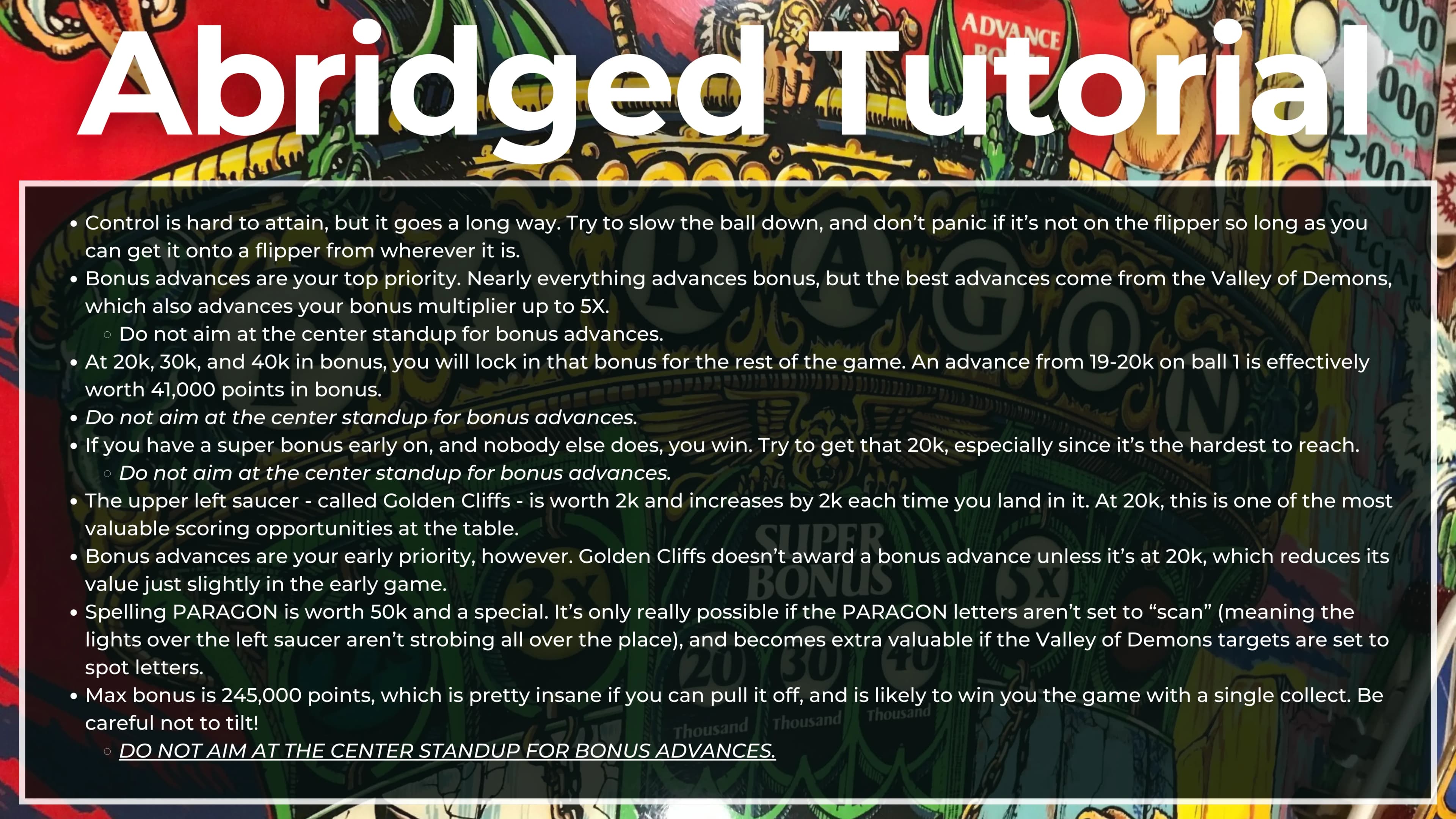 paragon abridged tutorial card