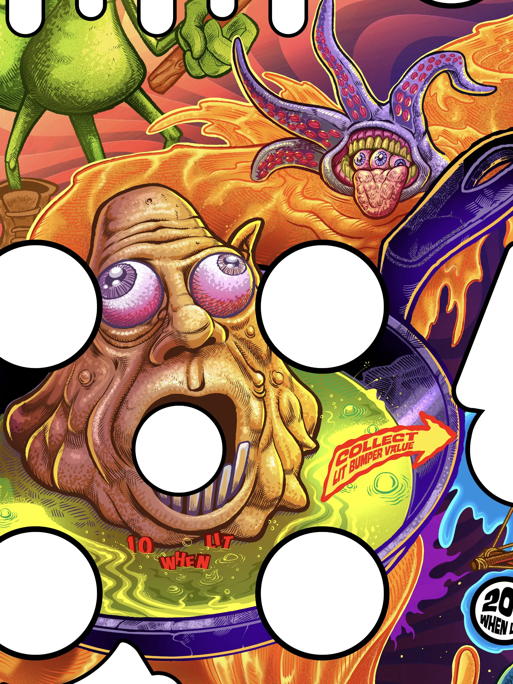 Surreal illustration of bizarre creatures with bulging eyes and tentacles