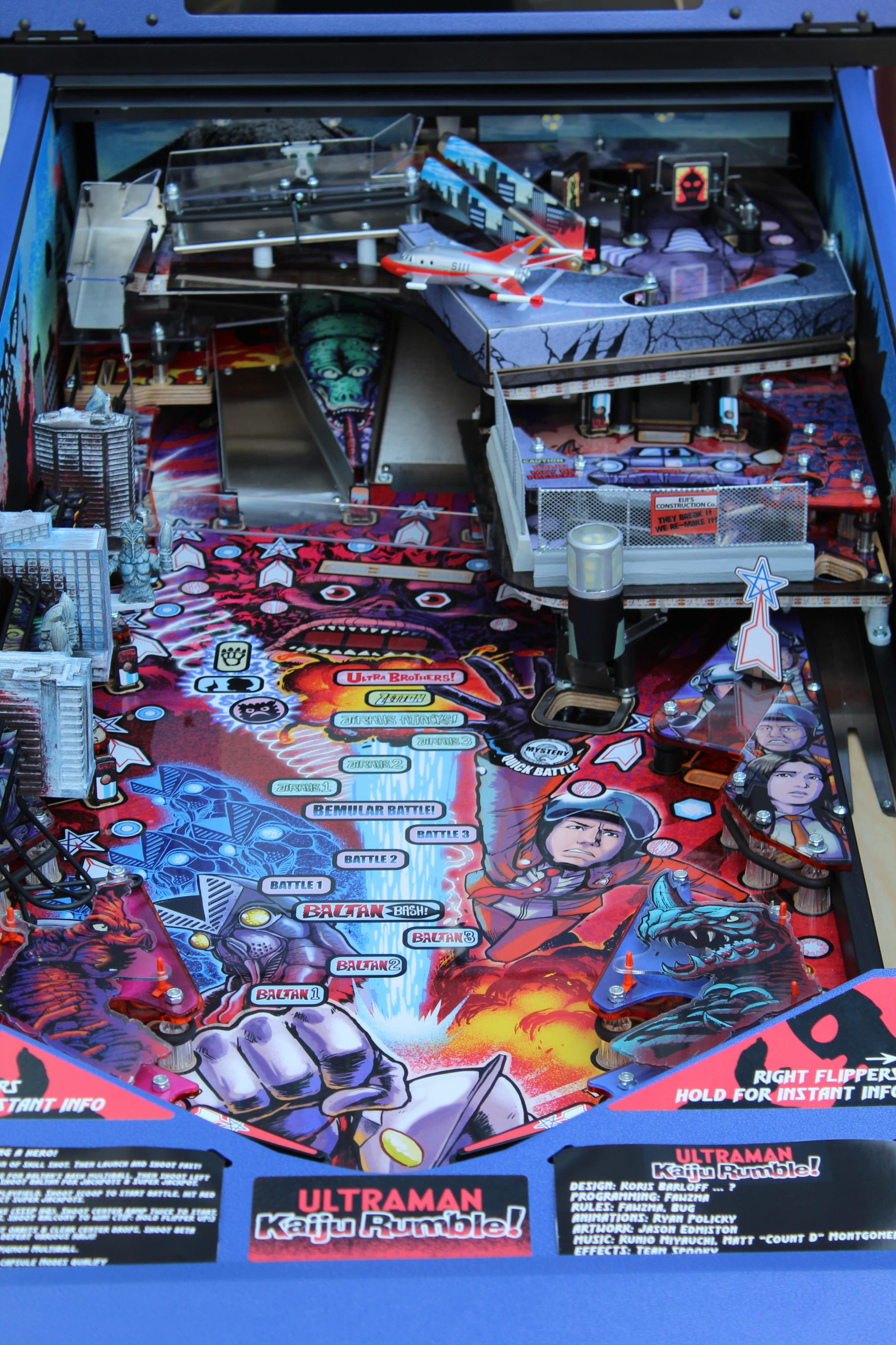 Ultraman Kaiju Rumble pinball machine with colorful battle scenes and characters