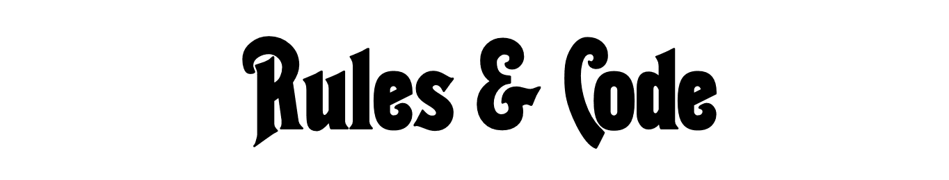 Bold black text saying "Rules & Code" in stylized typography