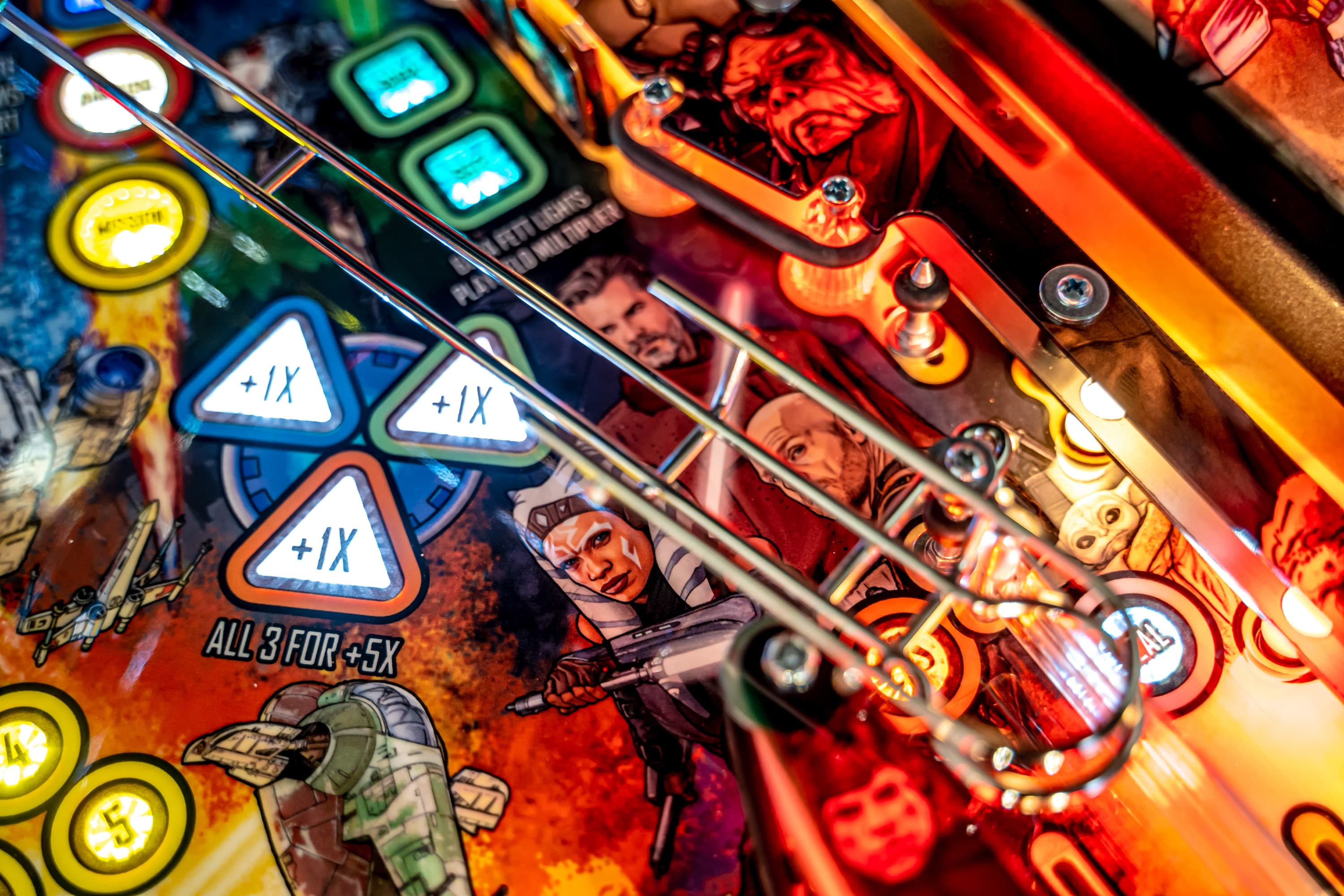 Star Wars pinball machine with colorful artwork and game details