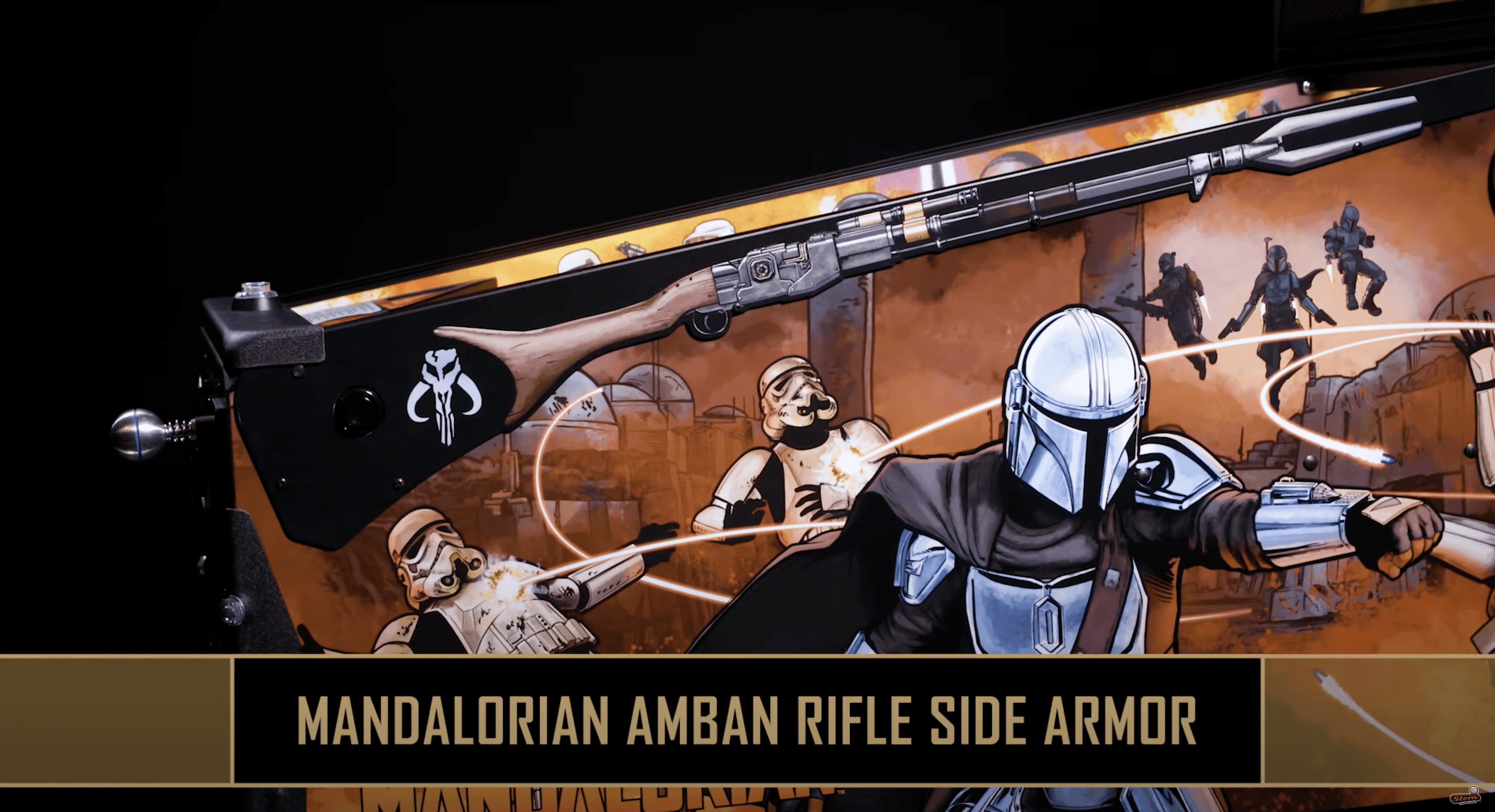 Mandalorian and Stormtroopers in action with Amban rifle and side armor